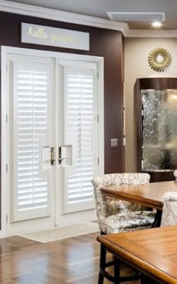 Plantation shutters on french doors